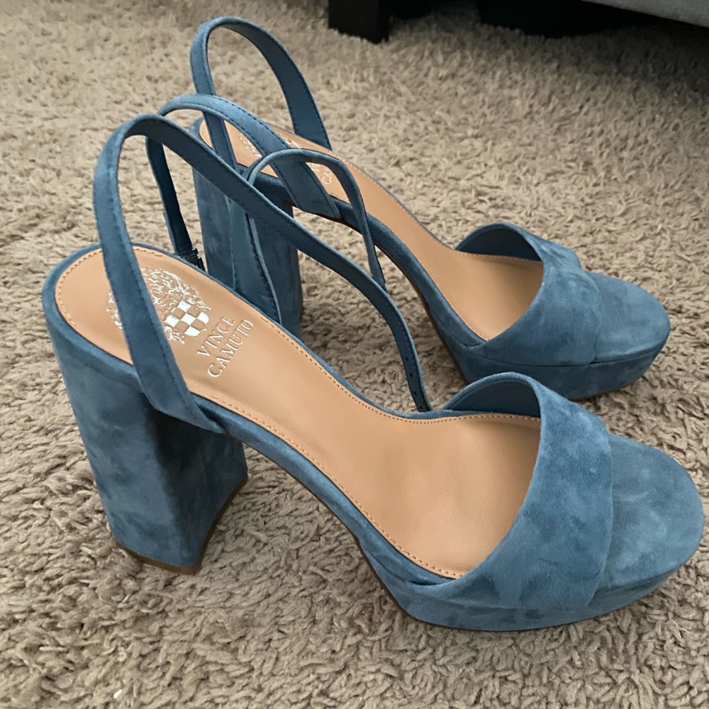 Vince Camuto Pendry Platform Sandal, blue suede, Size 9